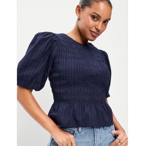 NWT Old Navy Puff Sleeve Peplum Smocked Top Navy Blue Size X-Small